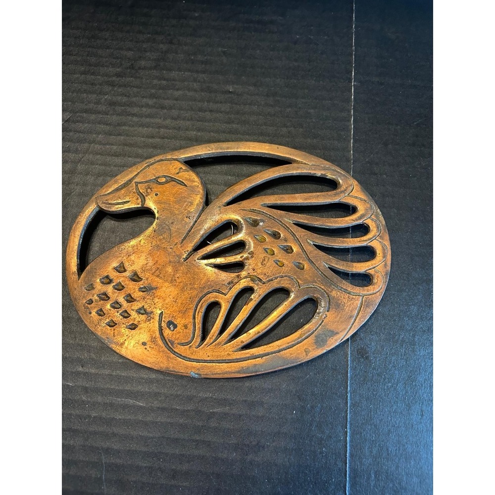 vintage 1983 Himark swan trivet copper-coated cast iron